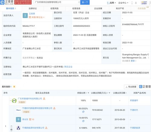 寧德時代設立供應鏈管理公司，注冊資本1億元強化產業鏈布局